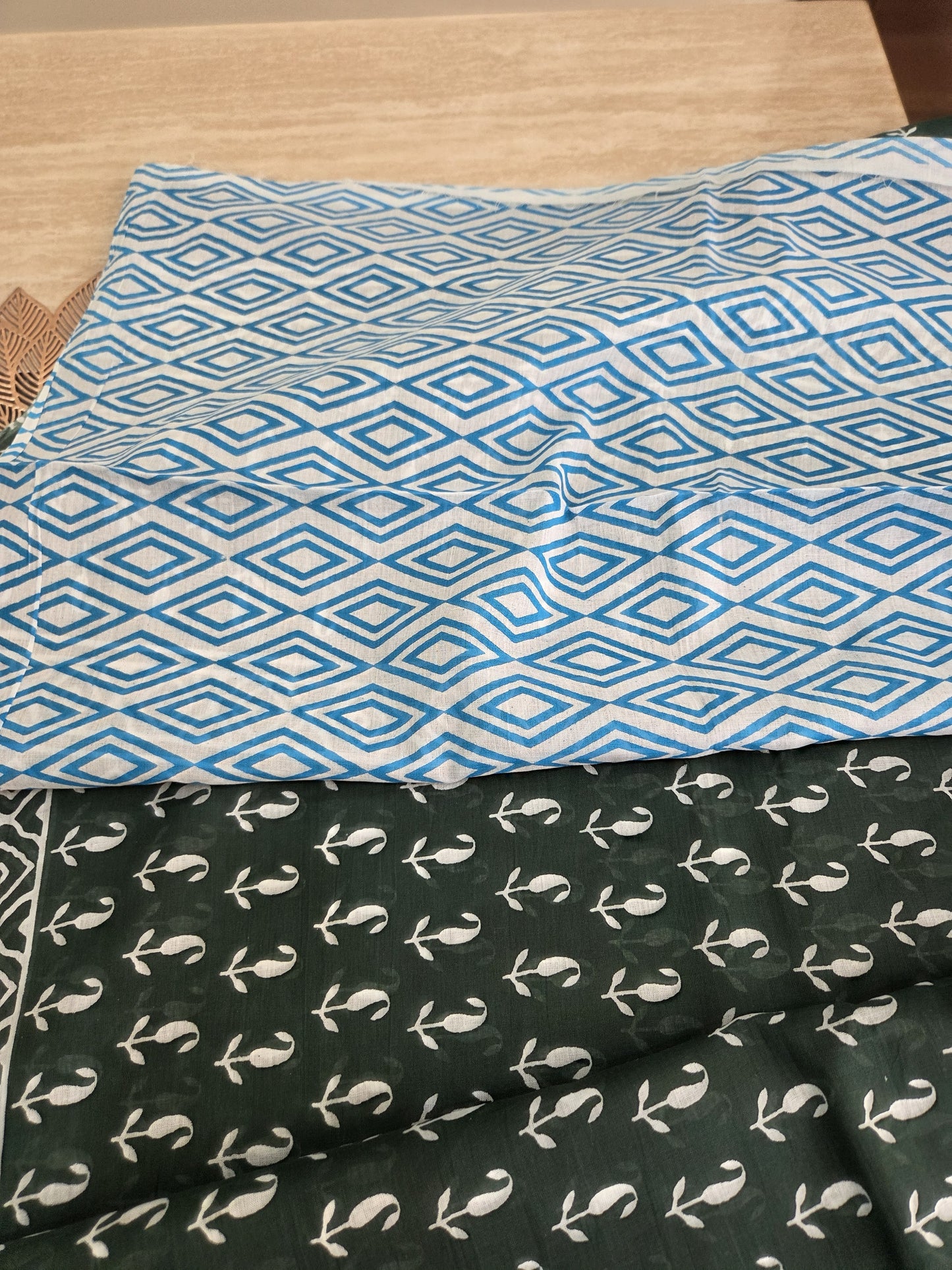 Deep Green Bagru Screen Print Soft Mulmul Cotton Mul Saree