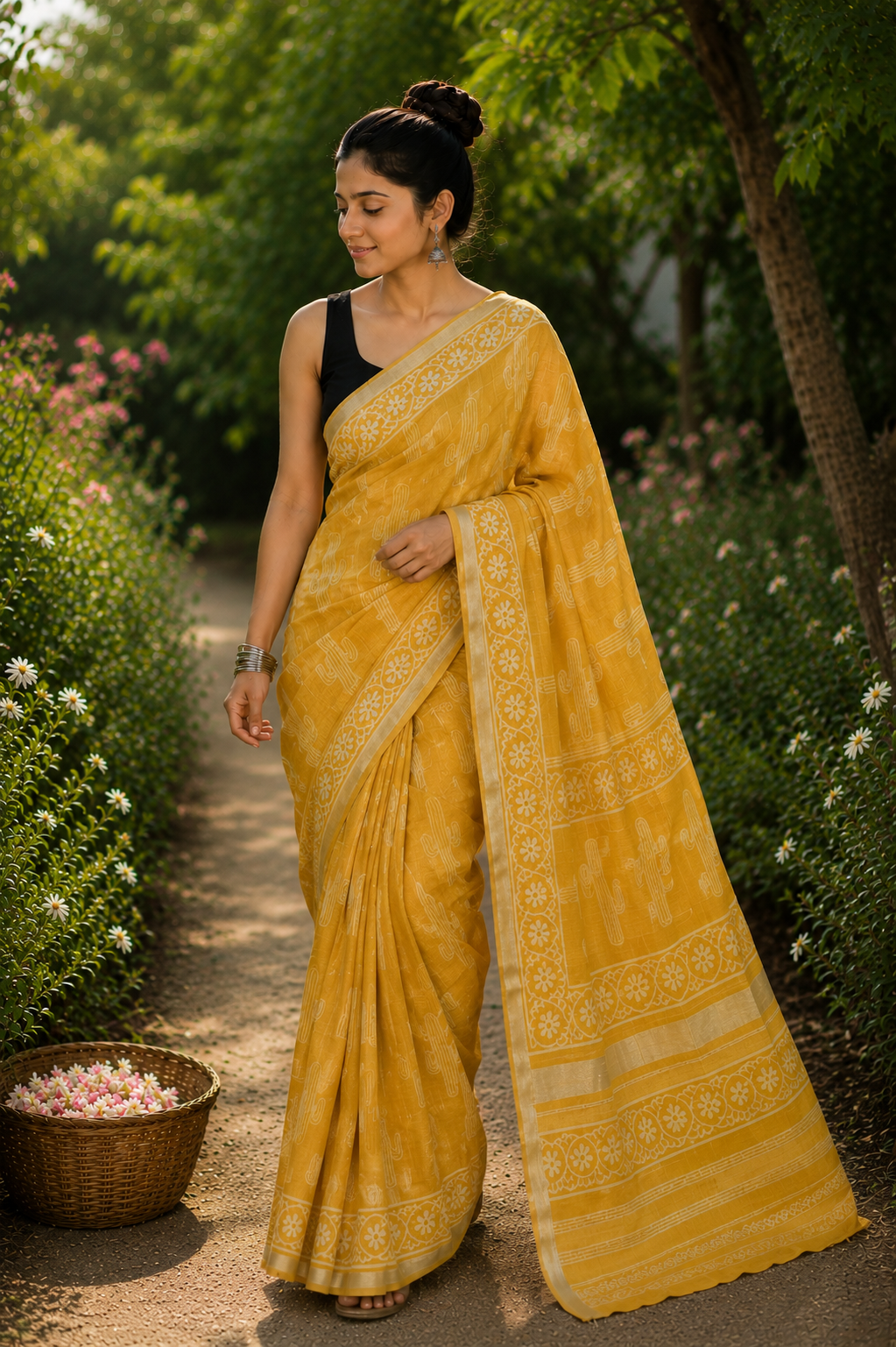 Mustard Yellow Color Saree