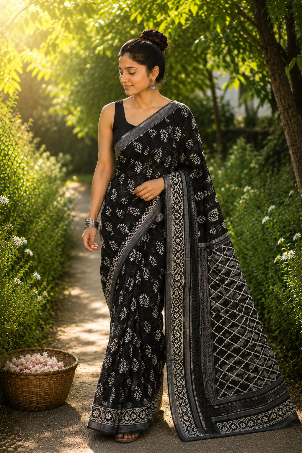 Hand Block Print Linen Saree
