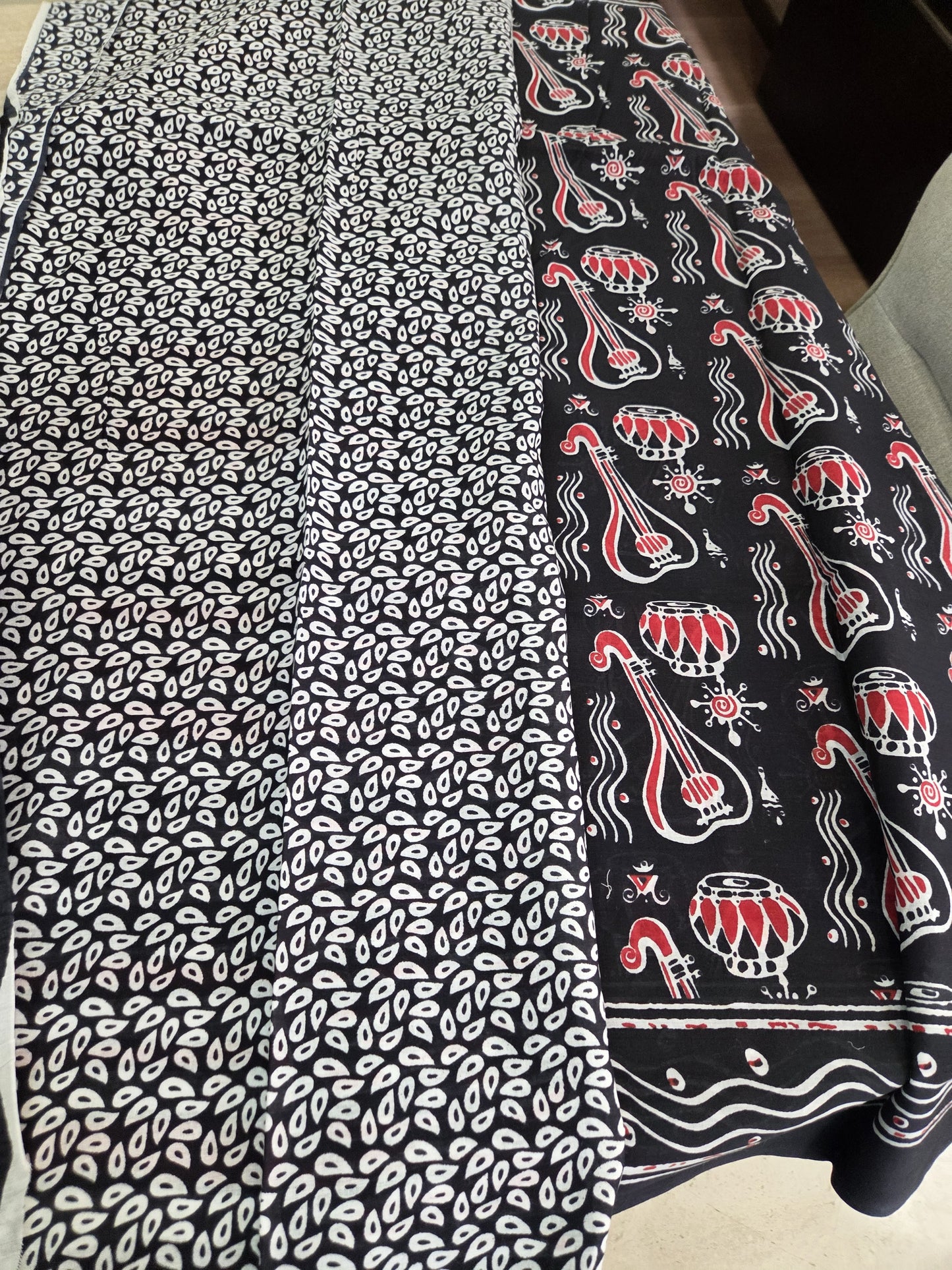 Black Bagru Screen Print Soft Mulmul Cotton Saree