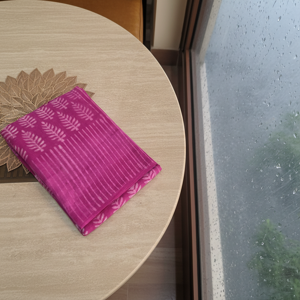 Rani Pink Bagru Hand Block Print Cotton Mul Saree