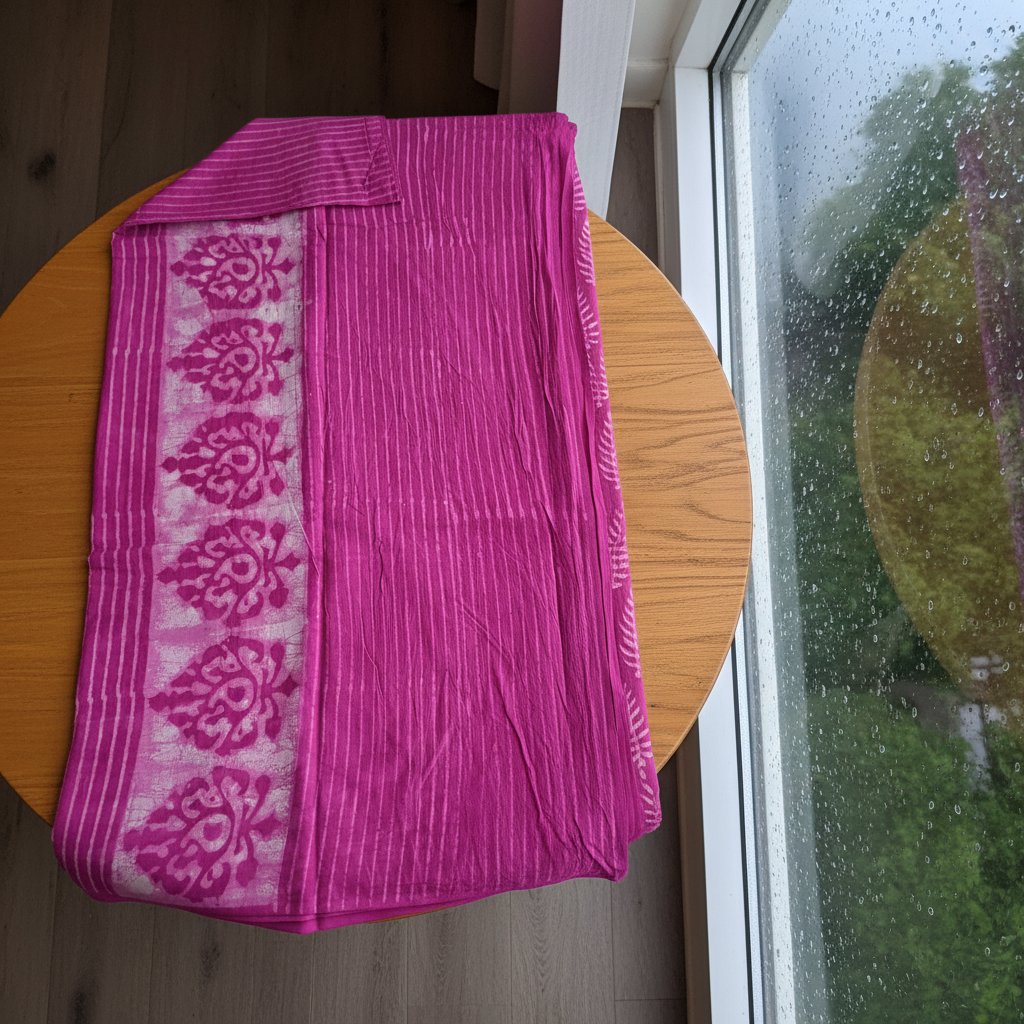 Rani Pink Bagru Hand Block Print Cotton Mul Saree